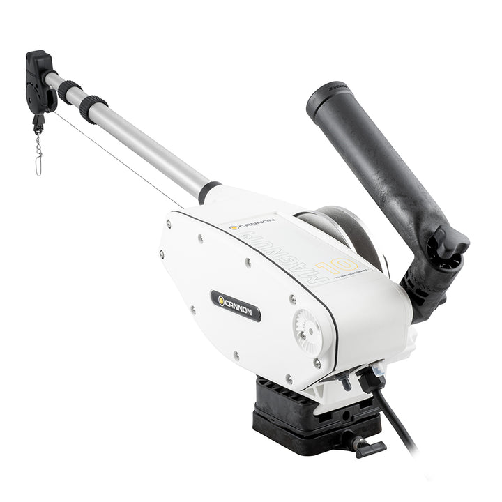 Cannon Magnum 10 TS electric downrigger for fishing, featuring a sturdy mount and precision trolling capabilities.
