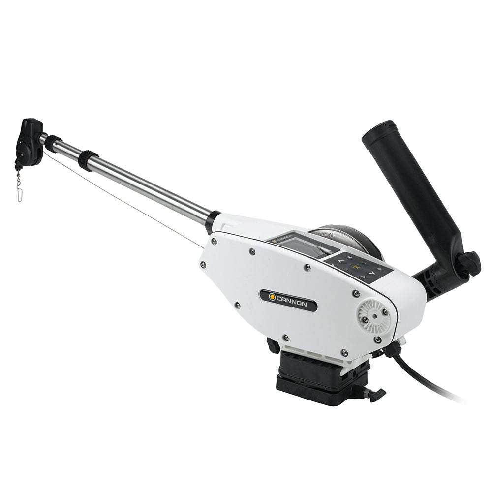 Cannon Optimum 10 Tournament Series TS BT electric downrigger with fishing line and mounting hardware, ideal for deep water fishing.
