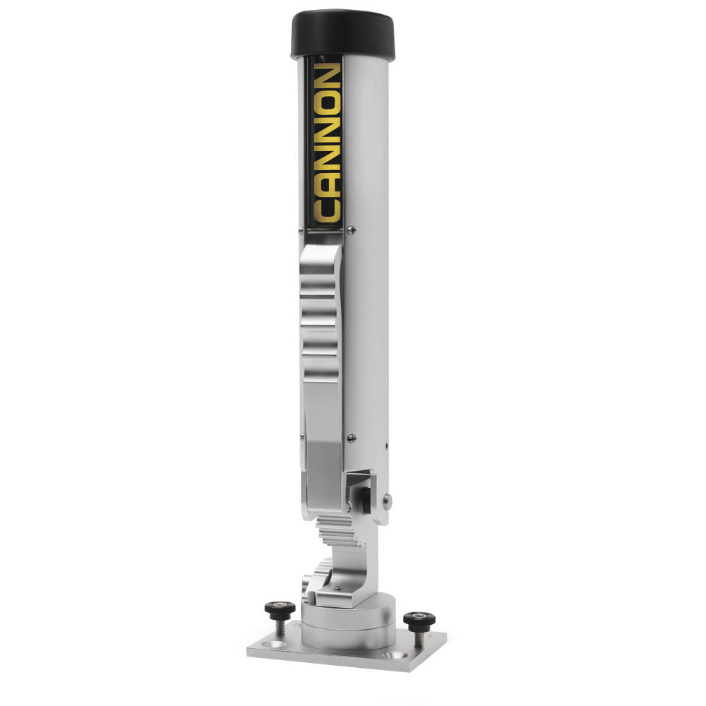 Cannon adjustable dual axis rod holder on track system for fishing boats, featuring secure mounting and versatile rod positioning.