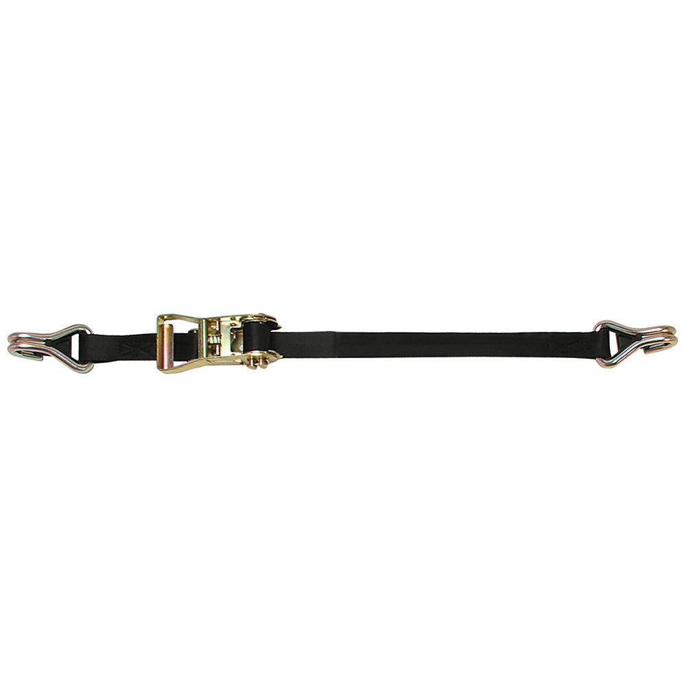 CargoBuckle ratchet strap tie-down with double J-hooks, 1 inch by 12 feet, secure cargo with durable tie-downs.