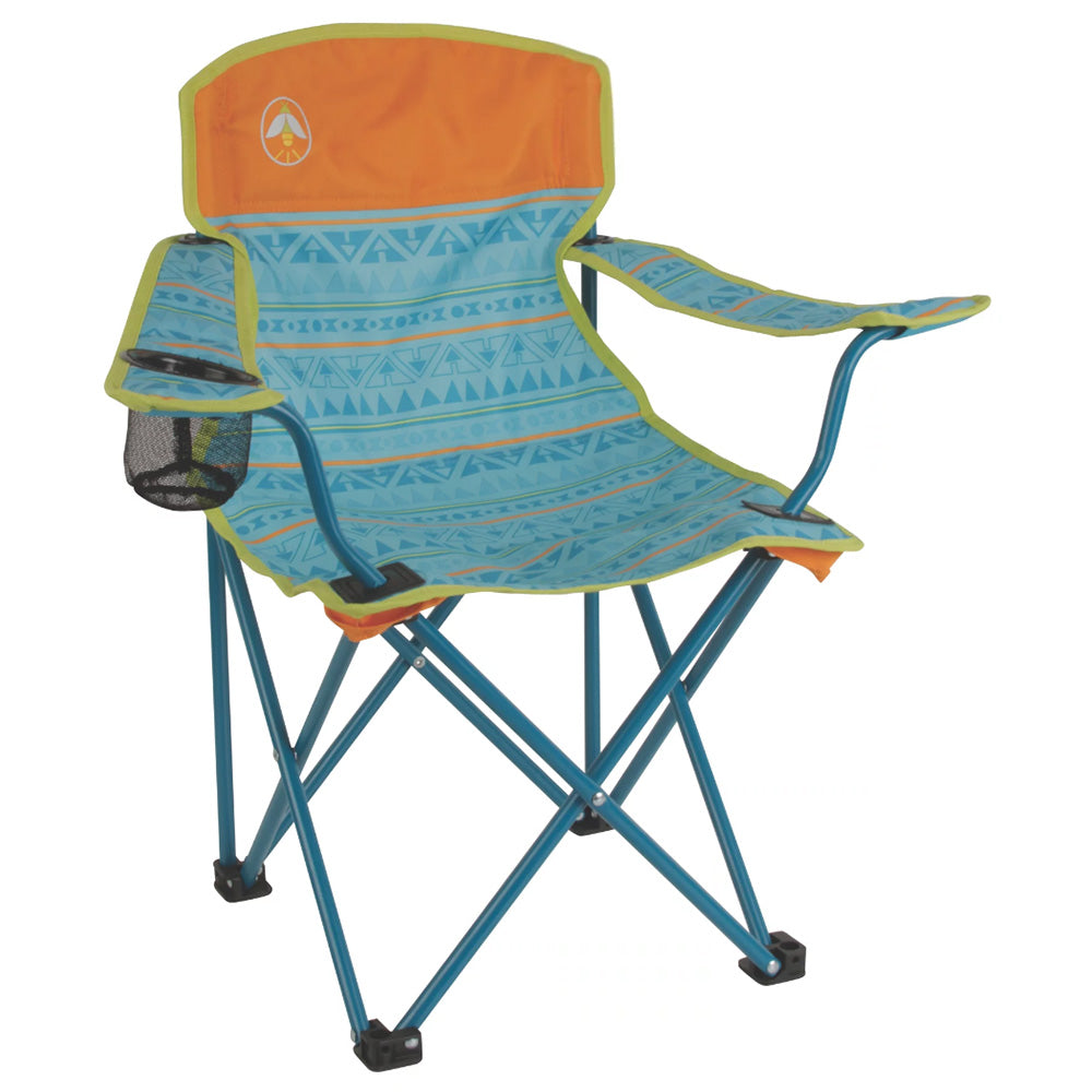 Kids Coleman camping quad chair in teal, lightweight and portable, perfect for outdoor camping and outdoor activities.