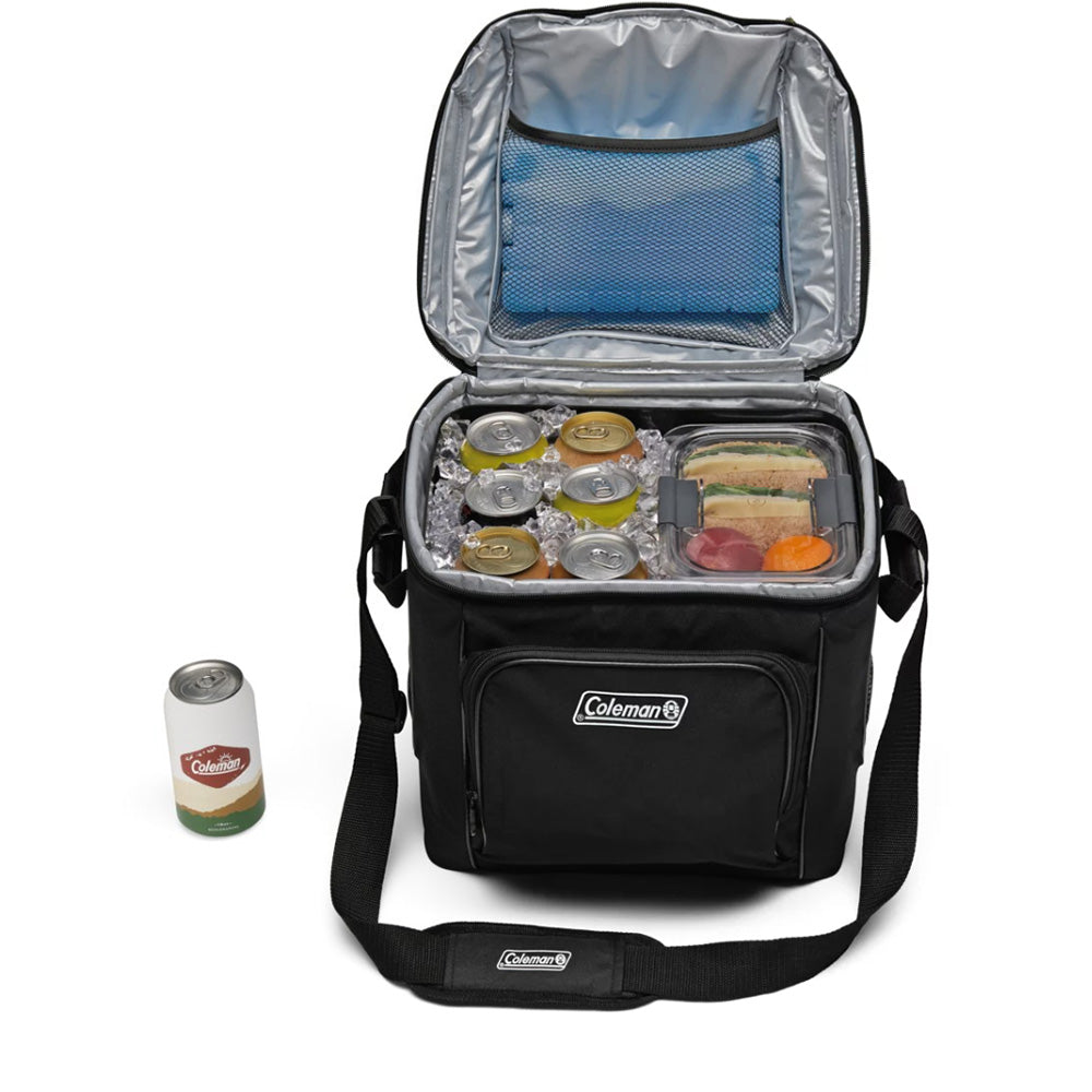 Coleman Chiller 30-Can Black Soft-Sided Portable Cooler, insulated cooler bag for beverages and food storage.