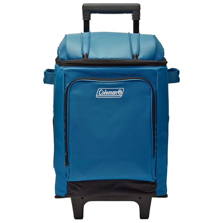 Coleman CHILLER 42-can soft-sided portable cooler with wheels in deep ocean blue for keeping drinks cold on the go.