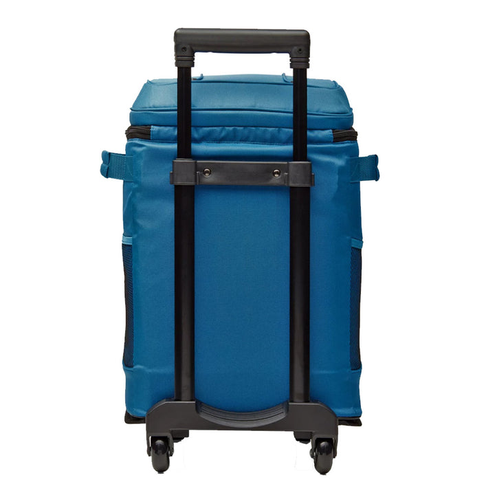 Coleman Chiller 42-Can Soft-Sided Portable Cooler with wheels in Deep Ocean color, showing the cooler&