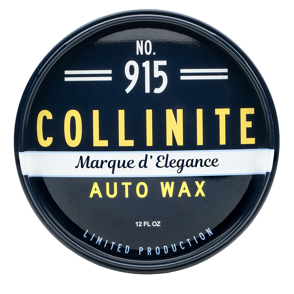 Collinite 915 Marque dElegance auto wax in 12oz container, car cleaning product with a smooth wax finish on vehicle surface.
