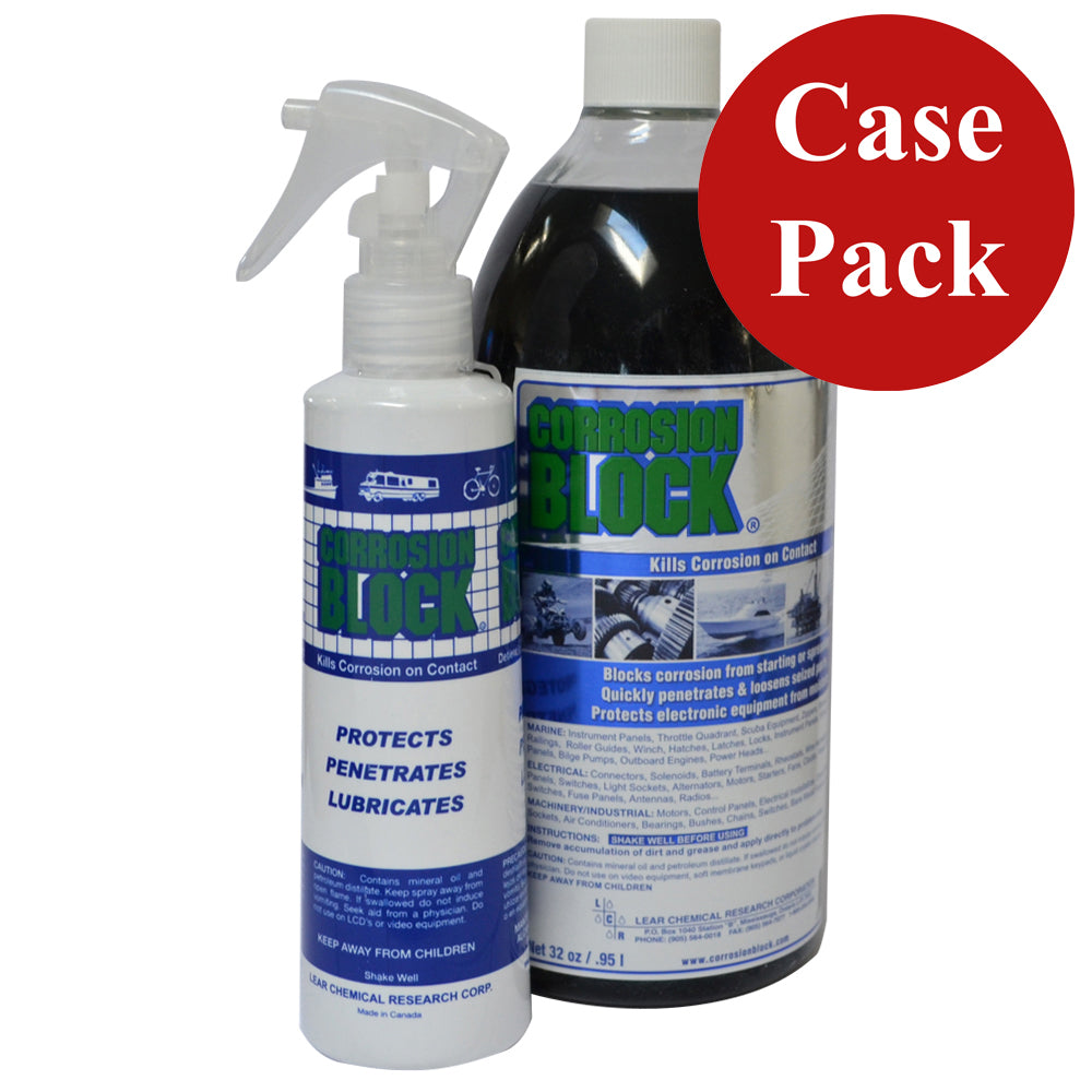 Corrosion Block 32oz cleaning spray bottle with pump, non-hazmat, non-flammable, non-toxic, in a case of four bottles.