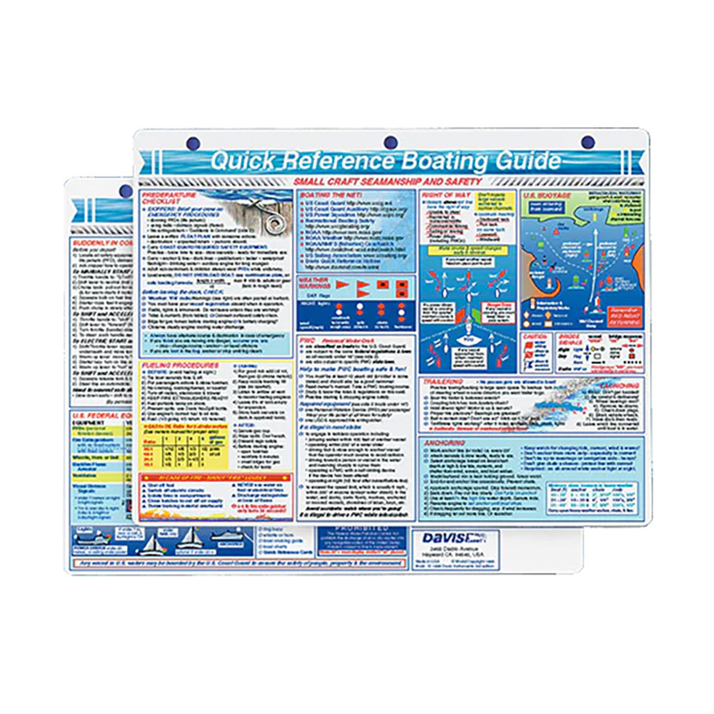 Davis Instruments Quick Reference Boating Guide Card showing navigation tips and safety information for boaters.