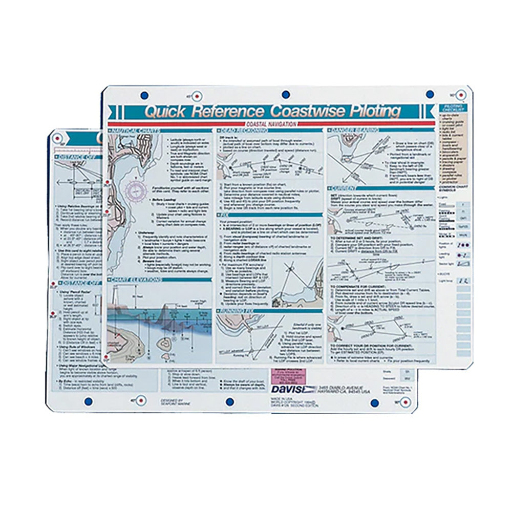 Davis Instruments Coastwise Piloting Card accessory, showing detailed navigation tips and charts for boat navigation.