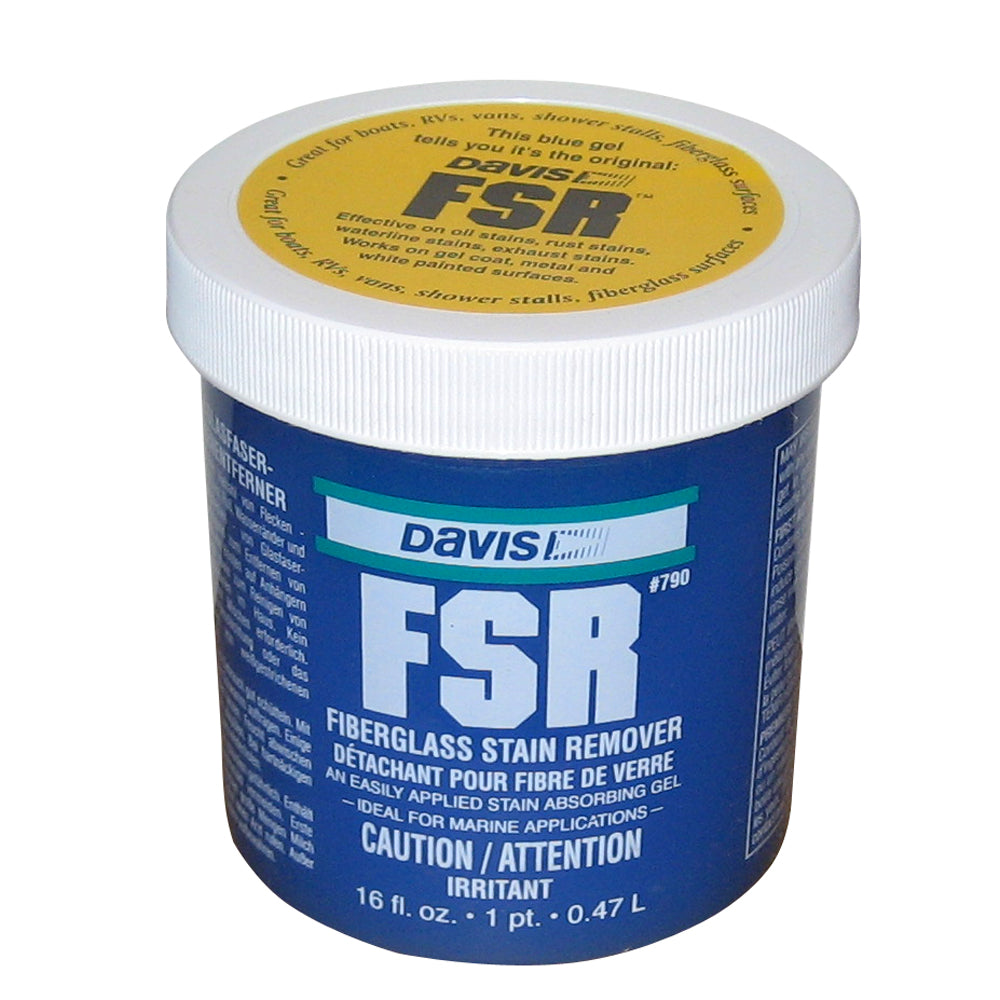 Davis Instruments FSR Fiberglass Stain Remover bottle, 16oz, for cleaning and removing stains from fiberglass surfaces.