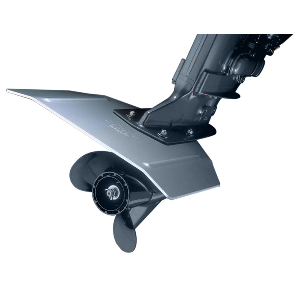 Davis Whale Tail XL trim tabs on boat transom, black color, durable marine hardware for improved watercraft stability and control.