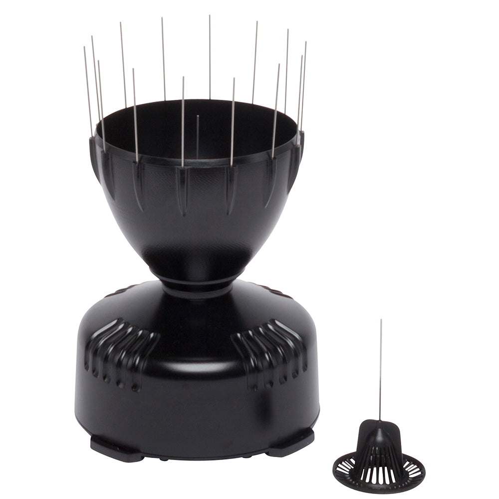Davis AeroCone Rain Collector with flat base, weather instrument for measuring rainfall, in white with a rounded AeroCone shape.
