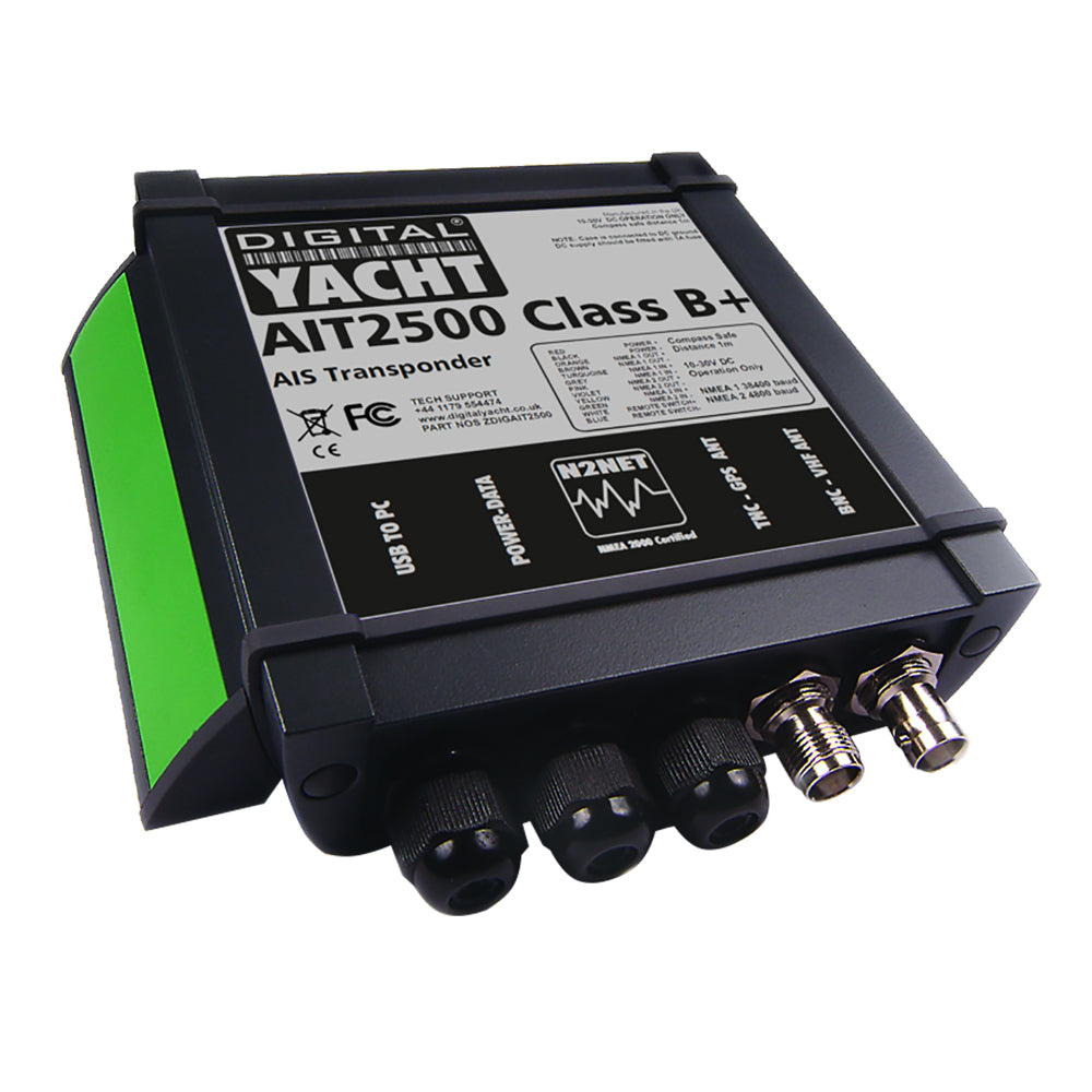 Digital Yacht AIT2500 Class B+ 5W SOTDMA AIS system with GPS, shown mounted with display and antenna for maritime navigation.