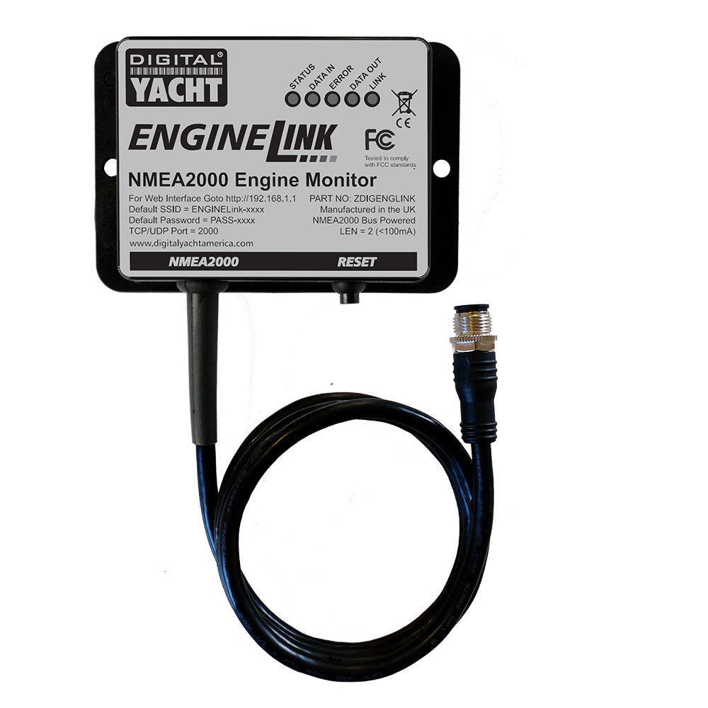 Digital Yacht Engine Link NMEA 2000 engine monitor displaying engine data on a digital control panel.