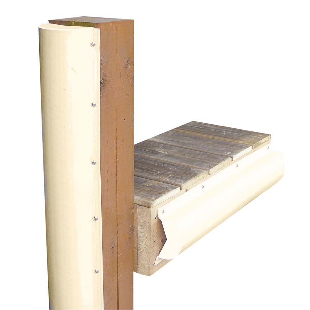 Beige Dock Edge piling bumper with one end capped, designed for marine dock protection, measuring 6 feet in length.