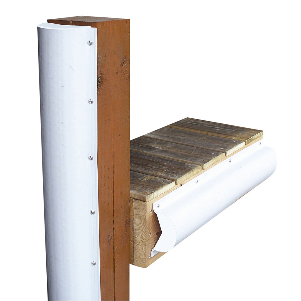White Dock Edge piling bumper with one capped end, 6 feet long, designed as a marine dock guard for protecting pilings.