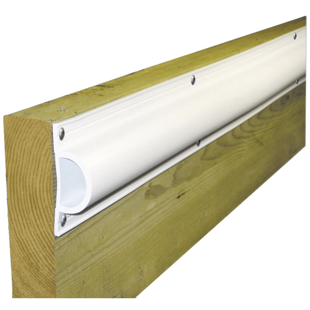 White Dock Edge Standard "D" PVC Profile bumper guard roll, 16ft length for dock protection and maritime safety.