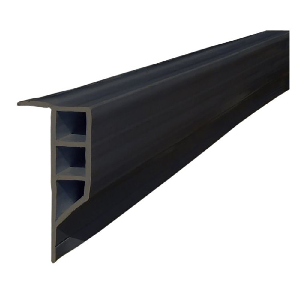 Black Dock Edge PVC Full Face Profile bumper, 16-foot roll, for boat docks, made of durable PVC material.