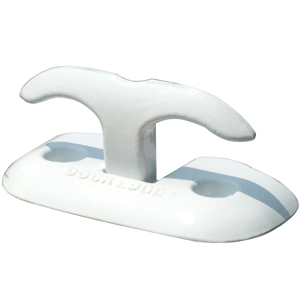 White Dock Edge Flip Up Dock Cleat, 6-inch boat cleat for mooring and securing, designed for marine dock use.