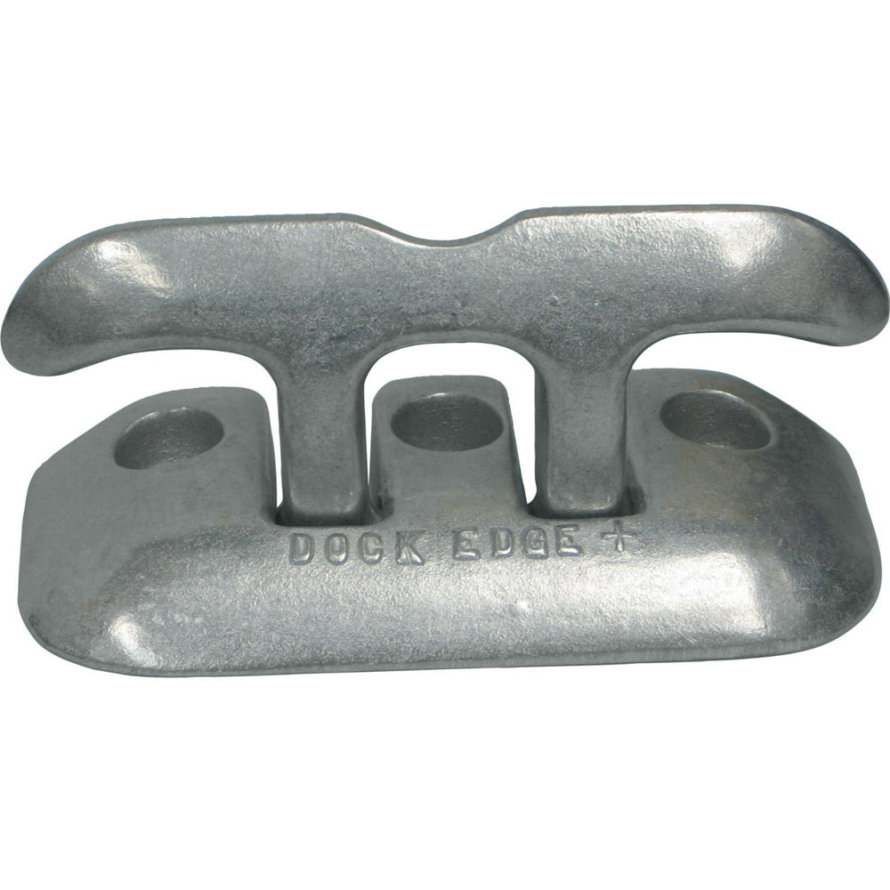 Polished 8-inch Dock Edge Flip Up Dock Cleat on a boat dock, showcasing its sturdy design and shiny finish for secure mooring.
