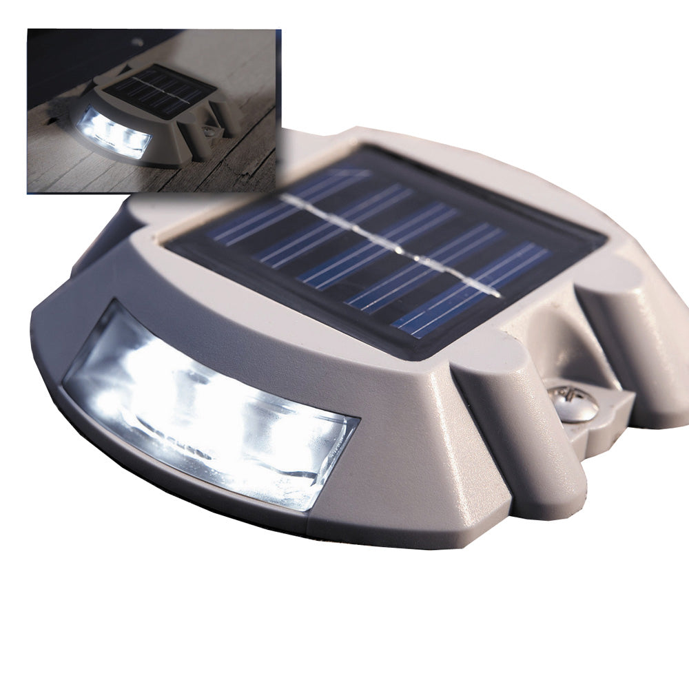 Dock Edge Solar DockLite lighting fixture for docks and decks, providing bright illumination for docking areas.