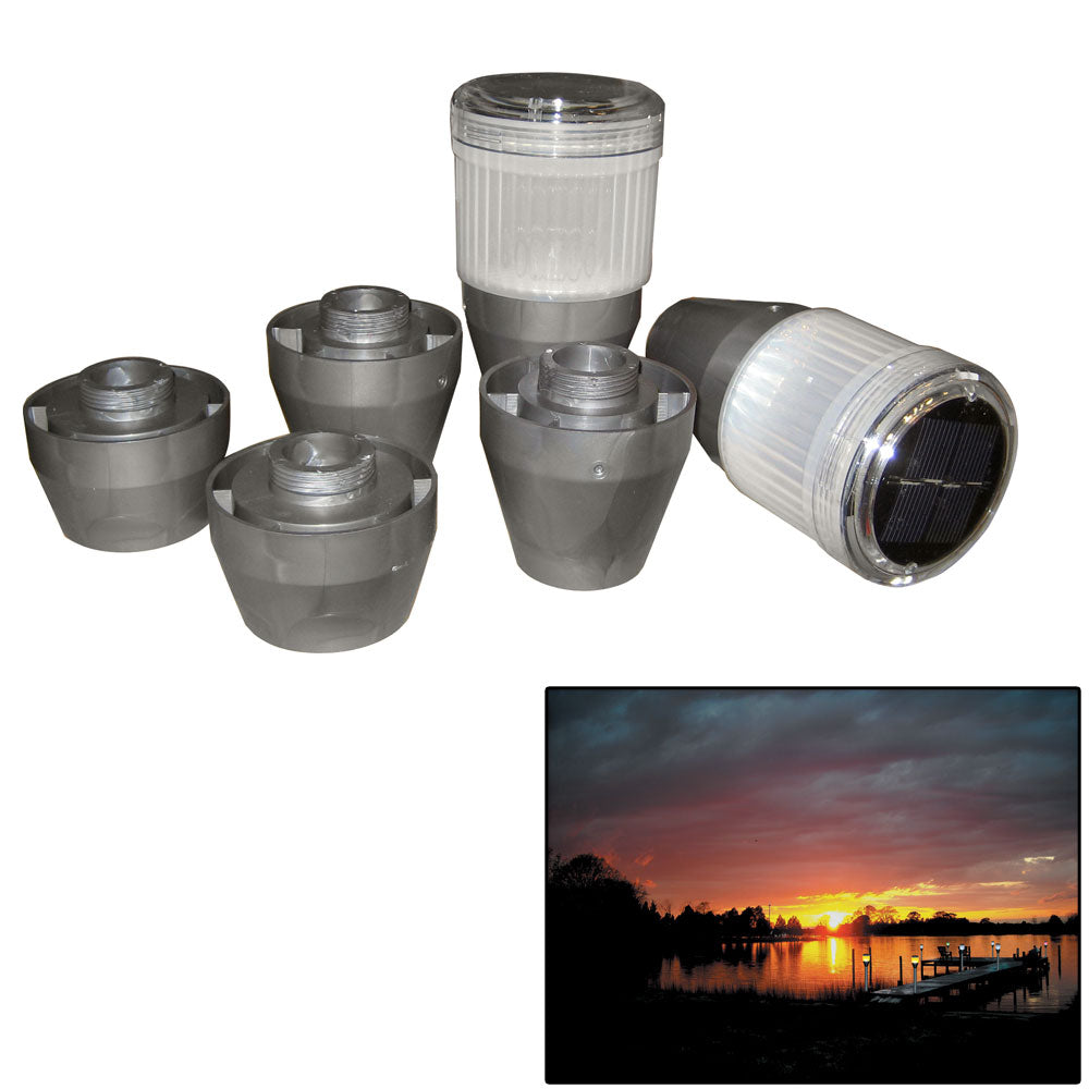 Dock Edge Postlite Solar LED Post Light 2-pack, outdoor docking accessories with bright solar-powered LED lights on posts.