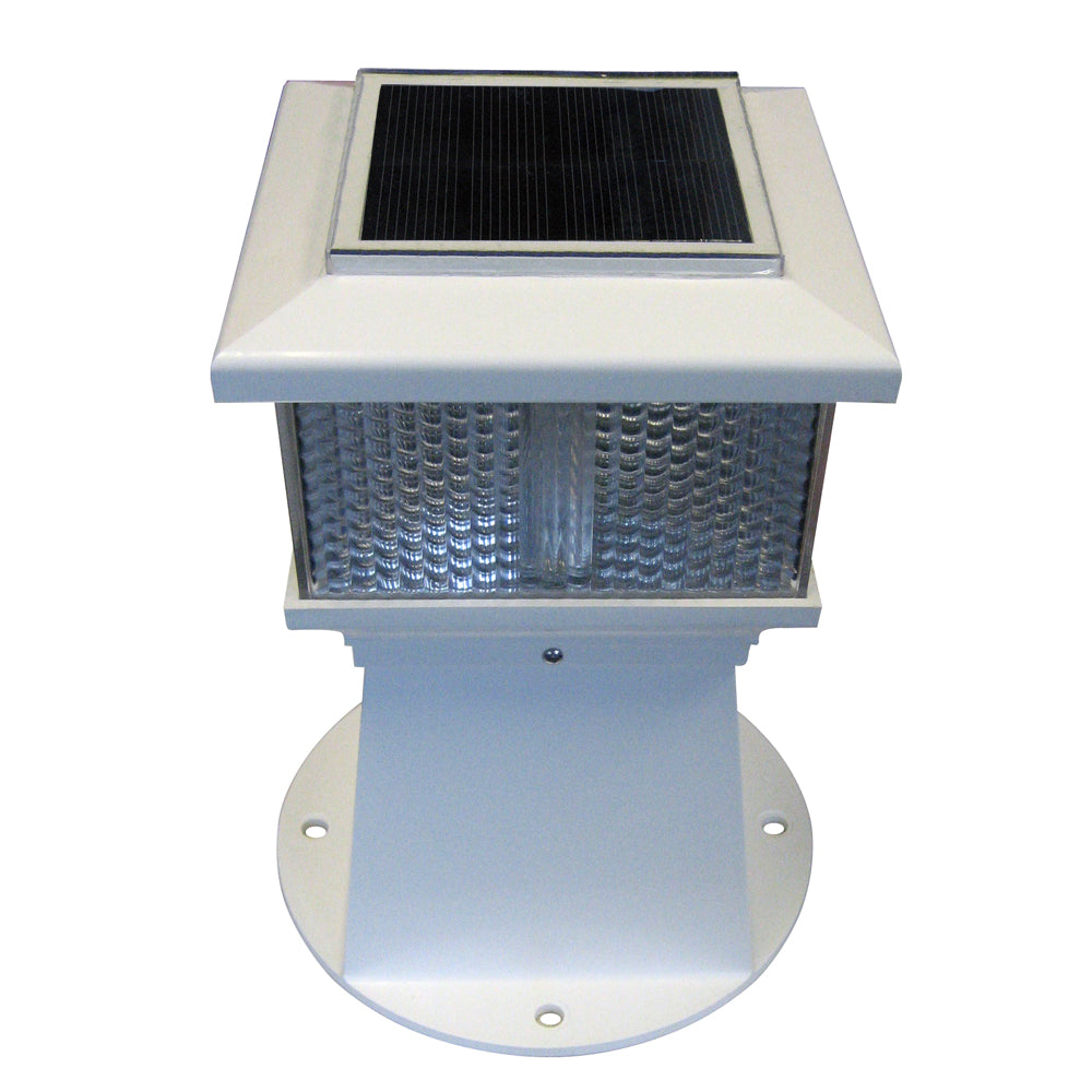 Dock Edge Solar Piling Light attached to dock piling, showcasing a durable docking accessory with solar-powered illumination.
