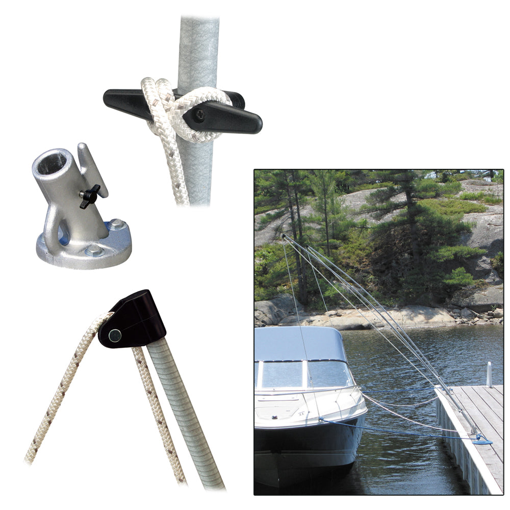 Dock Edge Premium Mooring Whips 2-piece set, 12ft long with 5,000 lbs capacity, extending up to 23ft for boat mooring.