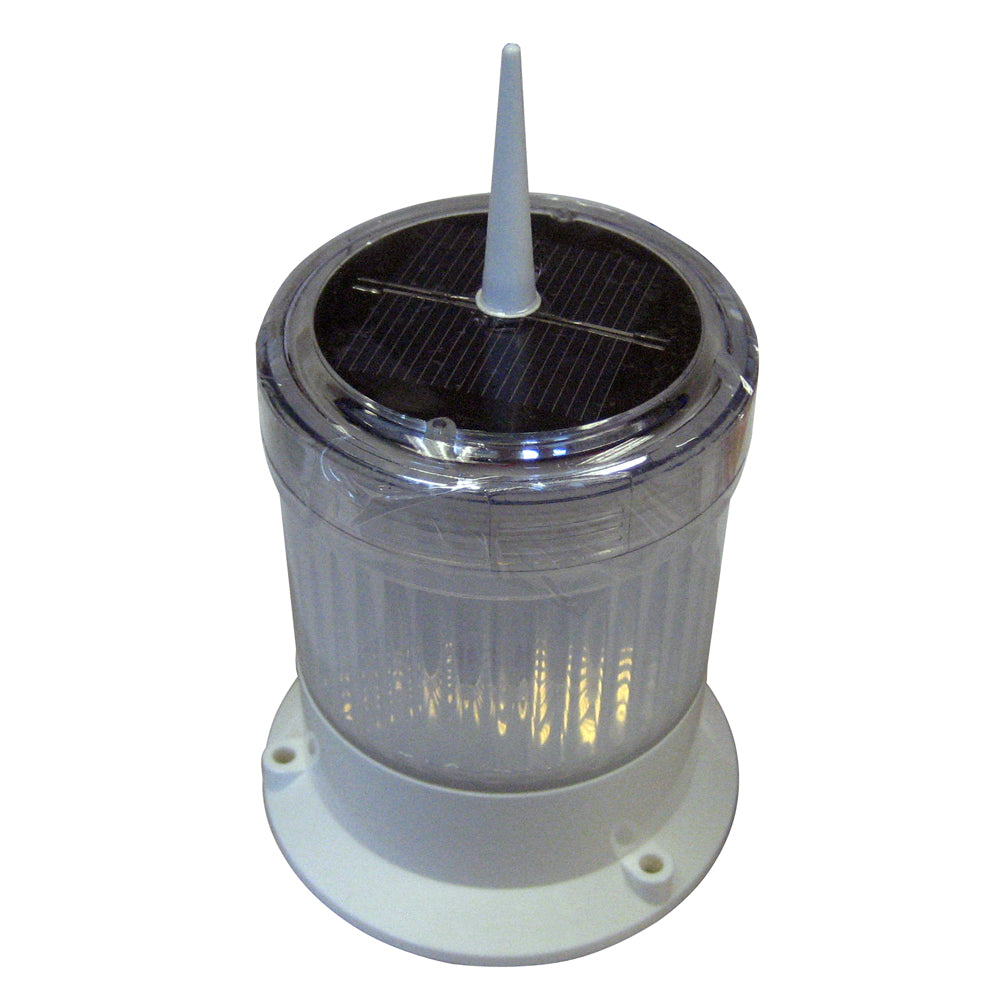 Dock Edge Solar Piling Cap Light installed on a piling, providing illumination and protection for dock or pier structures.