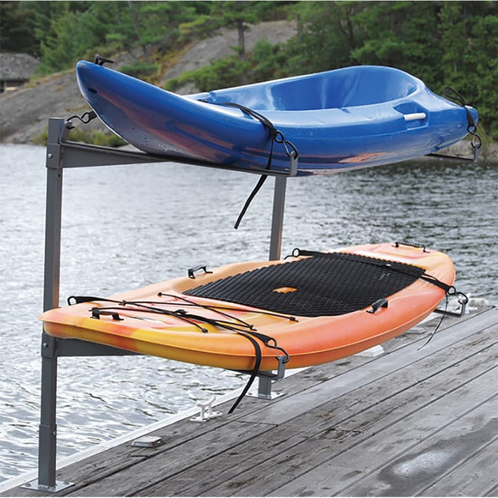 Dock Edge SUP and kayak storage rack mounted on wall, ideal for organizing water sports equipment efficiently.