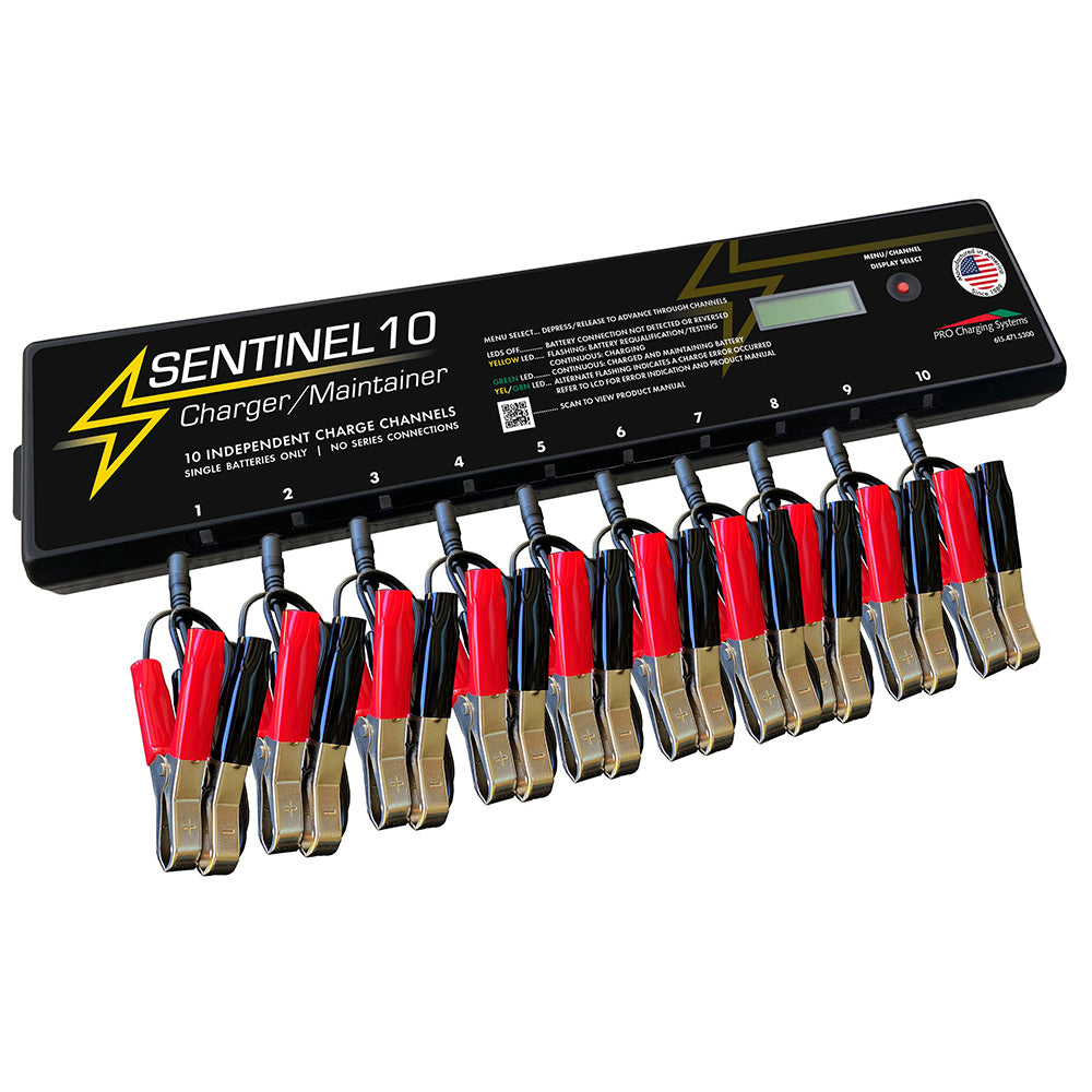 Dual Pro Sentinel 10 battery charger and maintainer for vehicle batteries, featuring durable design and easy-to-use controls.
