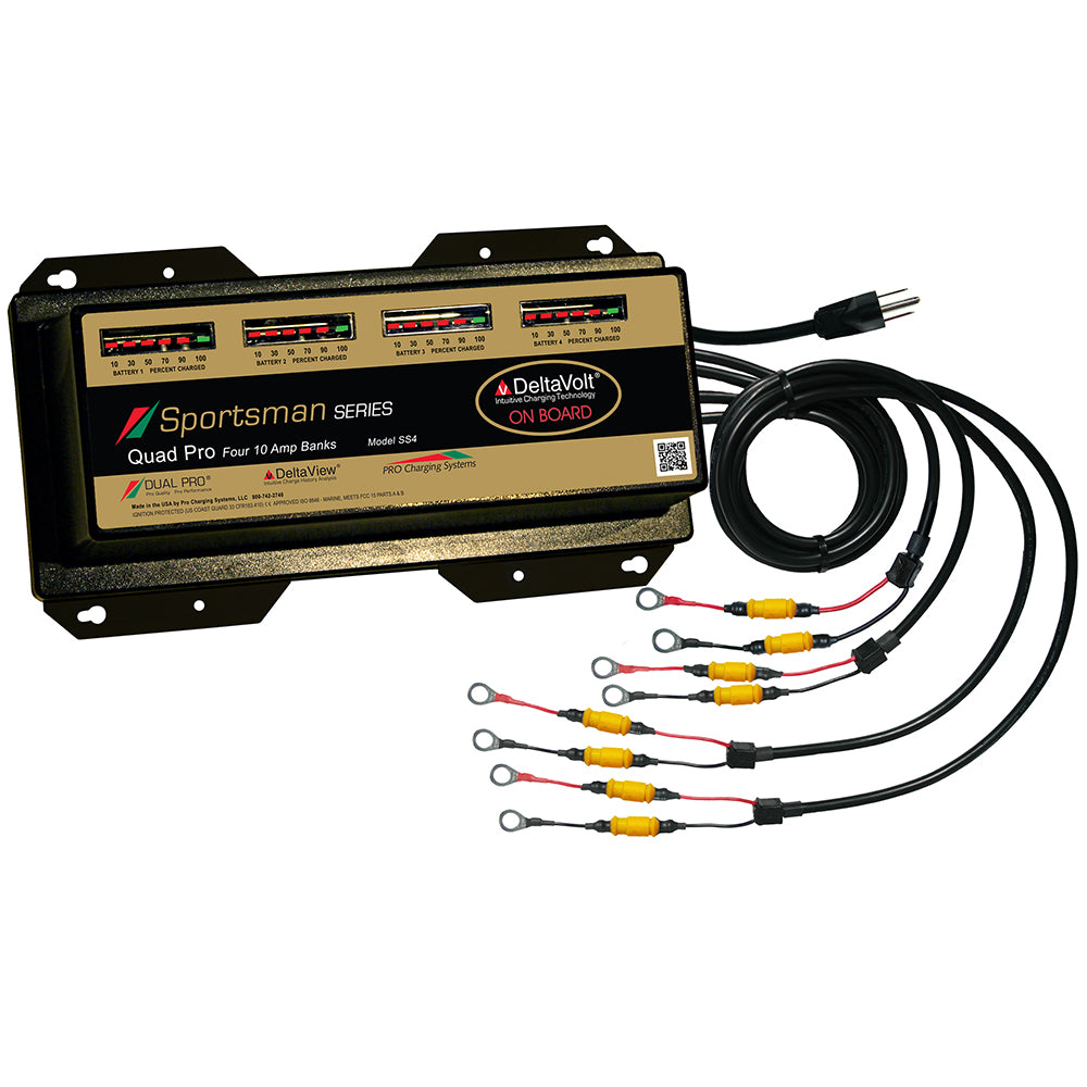 Dual Pro Sportsman Series 40A battery charger with four banks, 12V-48V, featuring durable design and multiple charging channels.