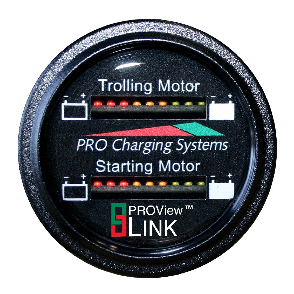 Dual Pro marine battery fuel gauge monitor displaying dual readout for 12V/36V systems with 15-battery cable.
