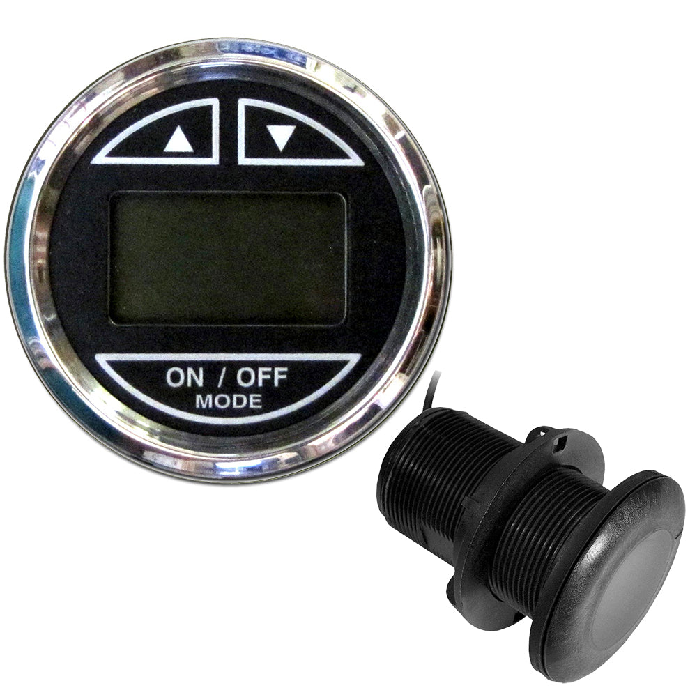 Faria Chesapeake Black 2" depth sounder gauge with thru-hull transducer, marine navigation and depth measurement instrument