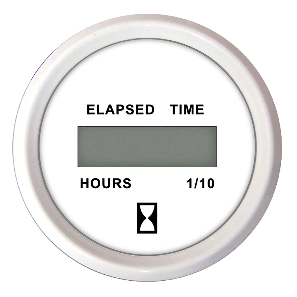 Faria Beede Instruments Faria Dress White 2" digital hourmeter gauge showing a clear digital display on a white background.