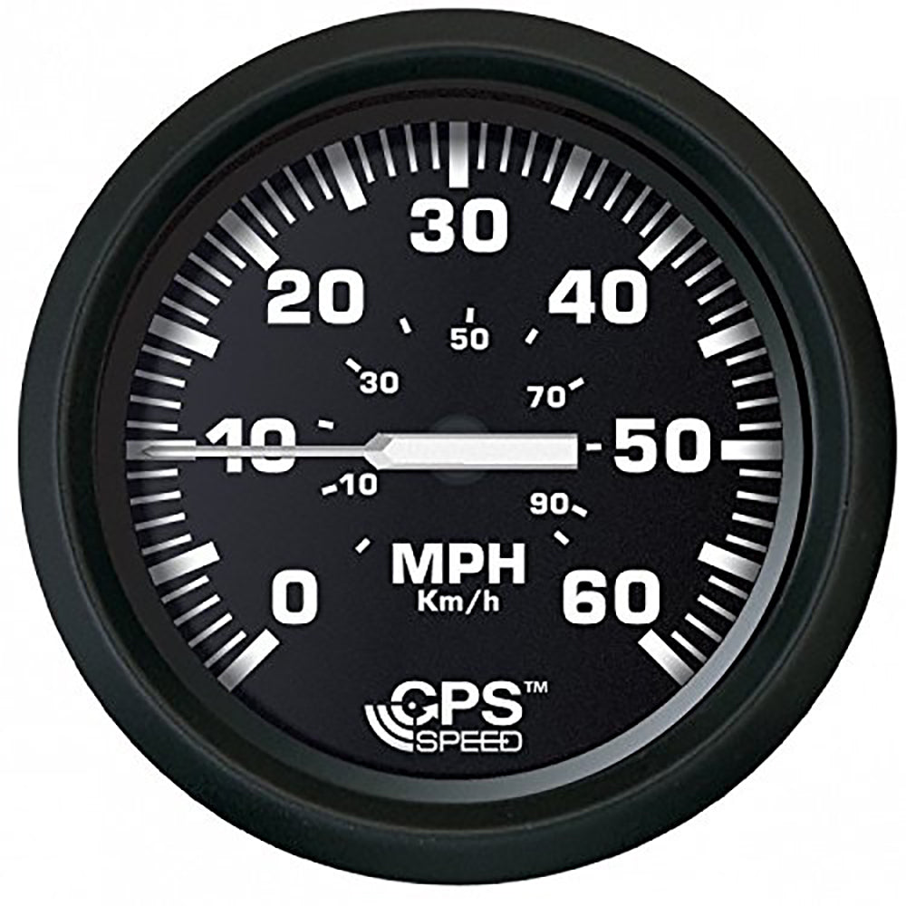 Faria Beede Euro Black 4-inch GPS speedometer gauge displaying 60 MPH for automotive dashboards.