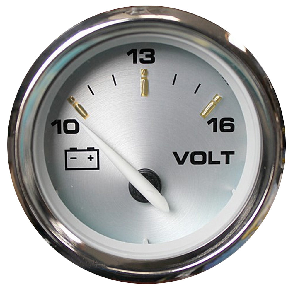 Faria Kronos 2-inch voltmeter gauge by Faria Beede Instruments, displaying voltage readings on a marine or automotive panel