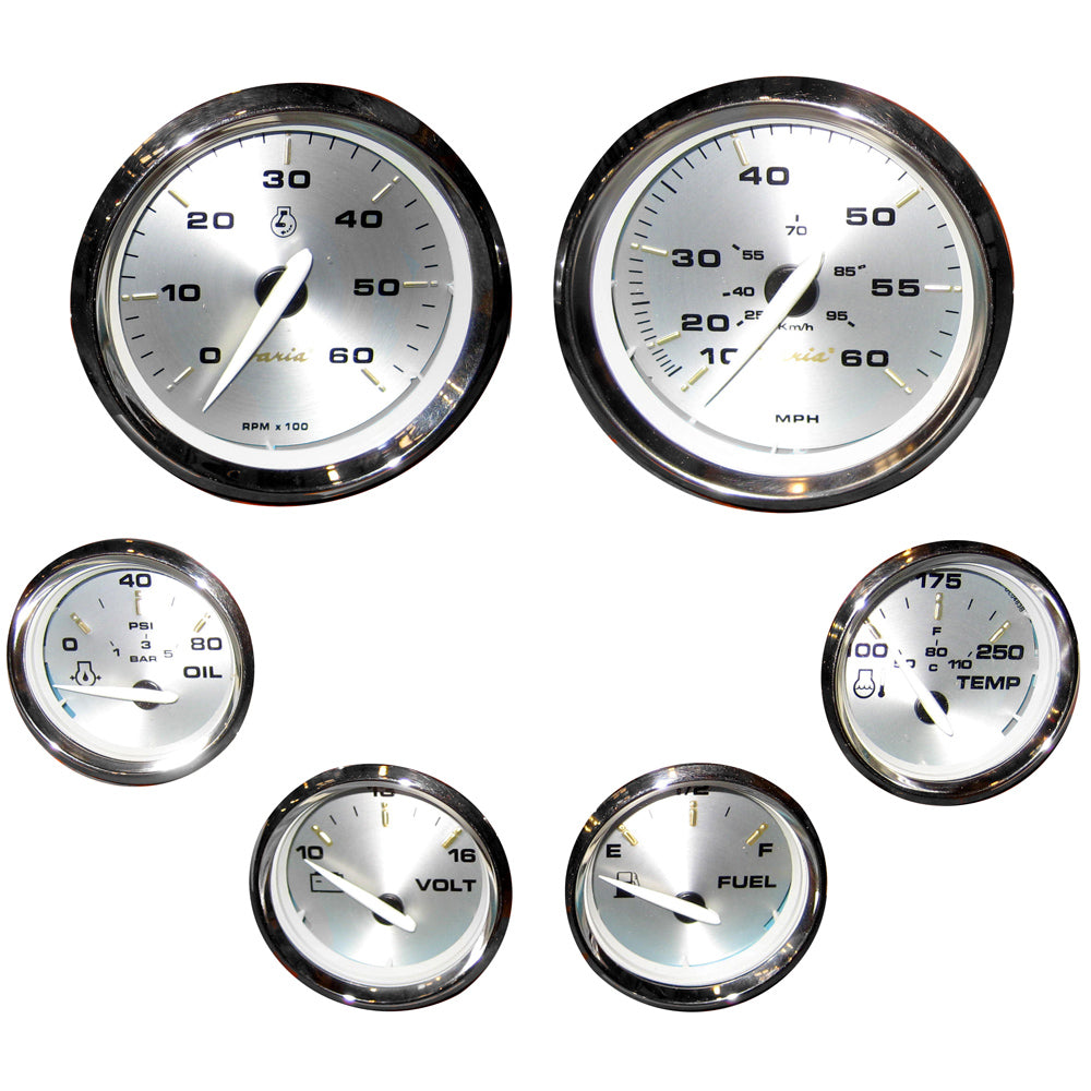 Faria Kronos boxed set of 6 gauges for inboard motors, includes various engine and performance meters by Faria Beede Instruments.