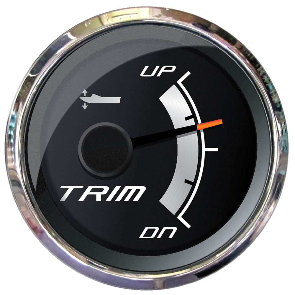 Faria Beede Platinum 2" trim gauge for Mercury, Mariner, Mercruiser, Volvo DP, Yamaha boats, showing dial and mounting hardware.