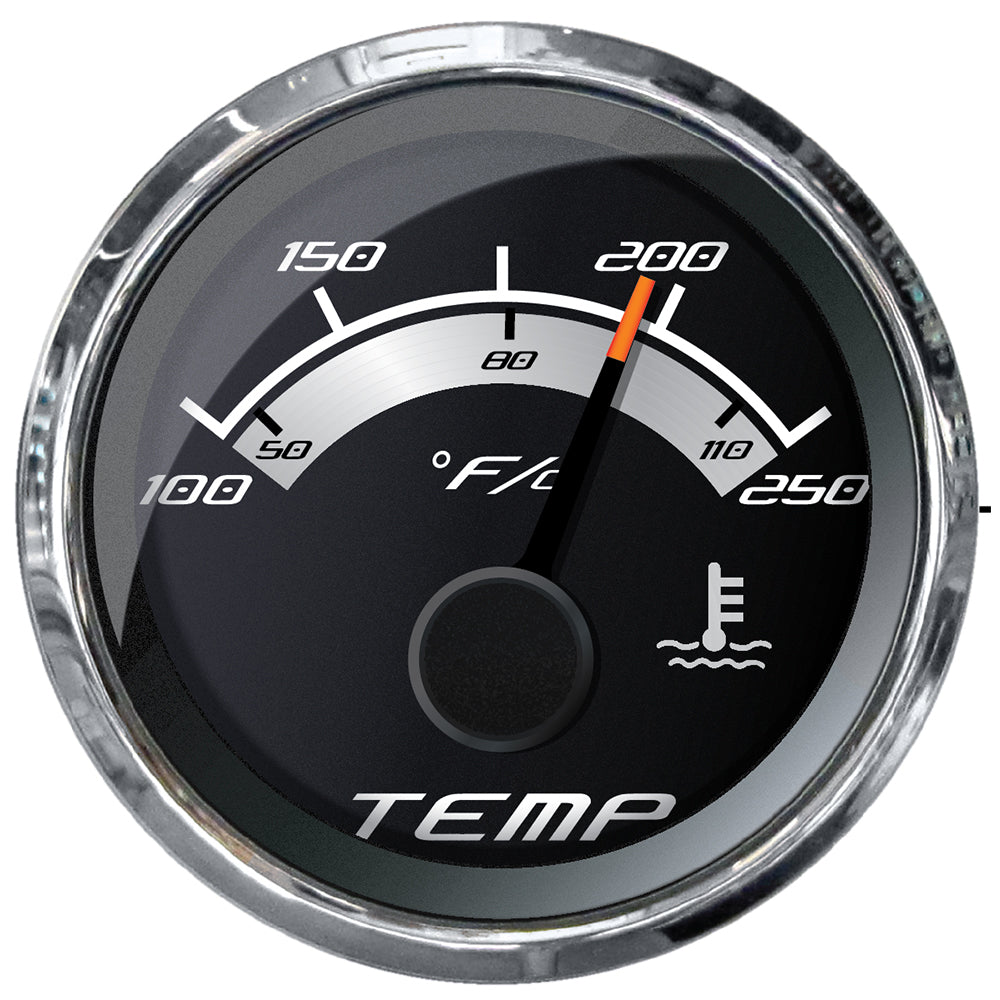 Faria Platinum 2-inch water temperature gauge displaying 100-250°F for marine or automotive use by Faria Beede Instruments.