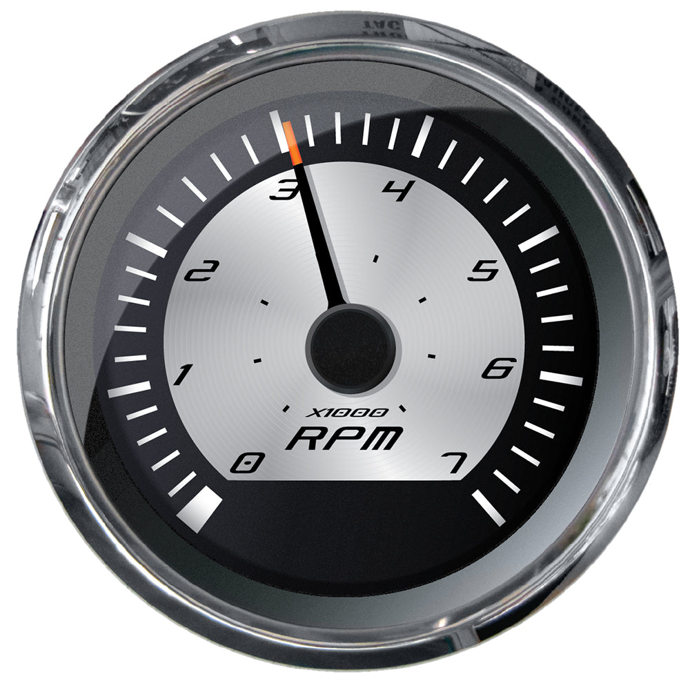 Faria Platinum 4-inch tachometer gauge showing 0-7000 RPM for gas inboard and outboard boats by Faria Beede Instruments.