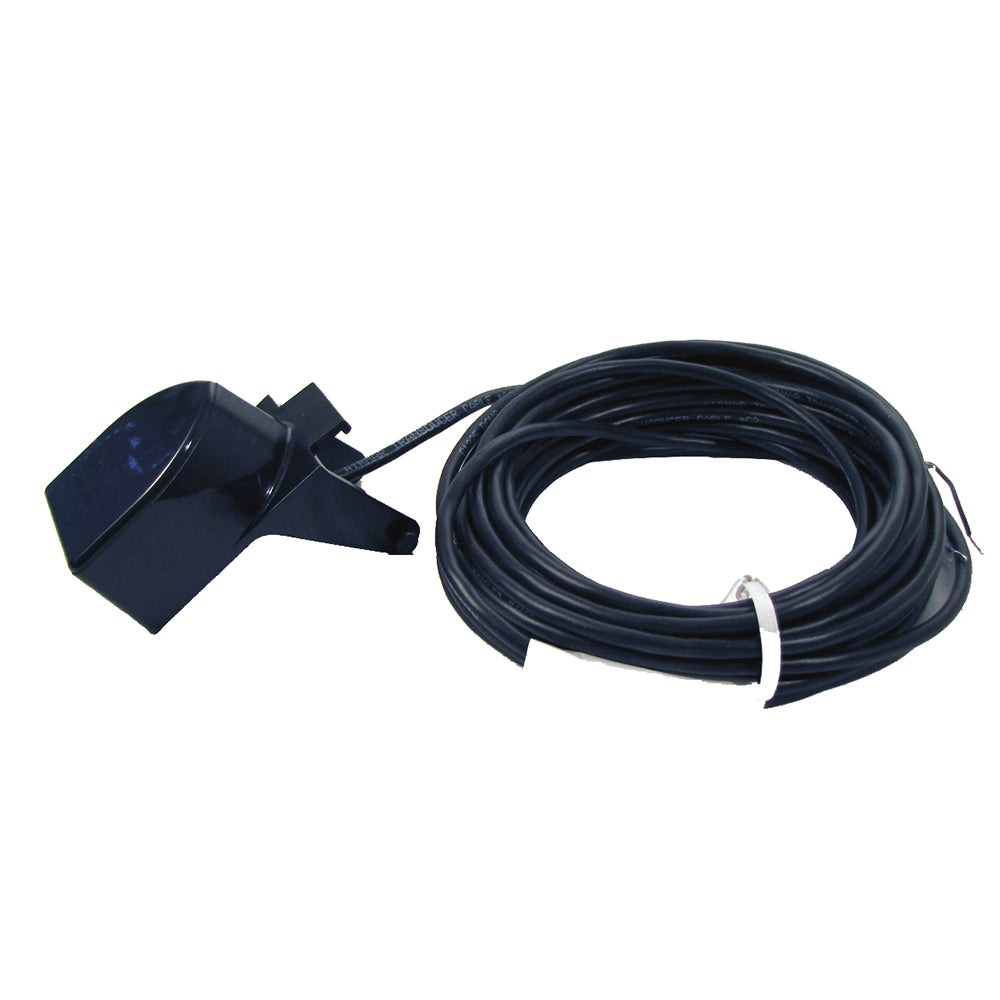 Faria Transom Mount Transducer 235kHz for boat gauges, with mounting bracket and cable connection visible.