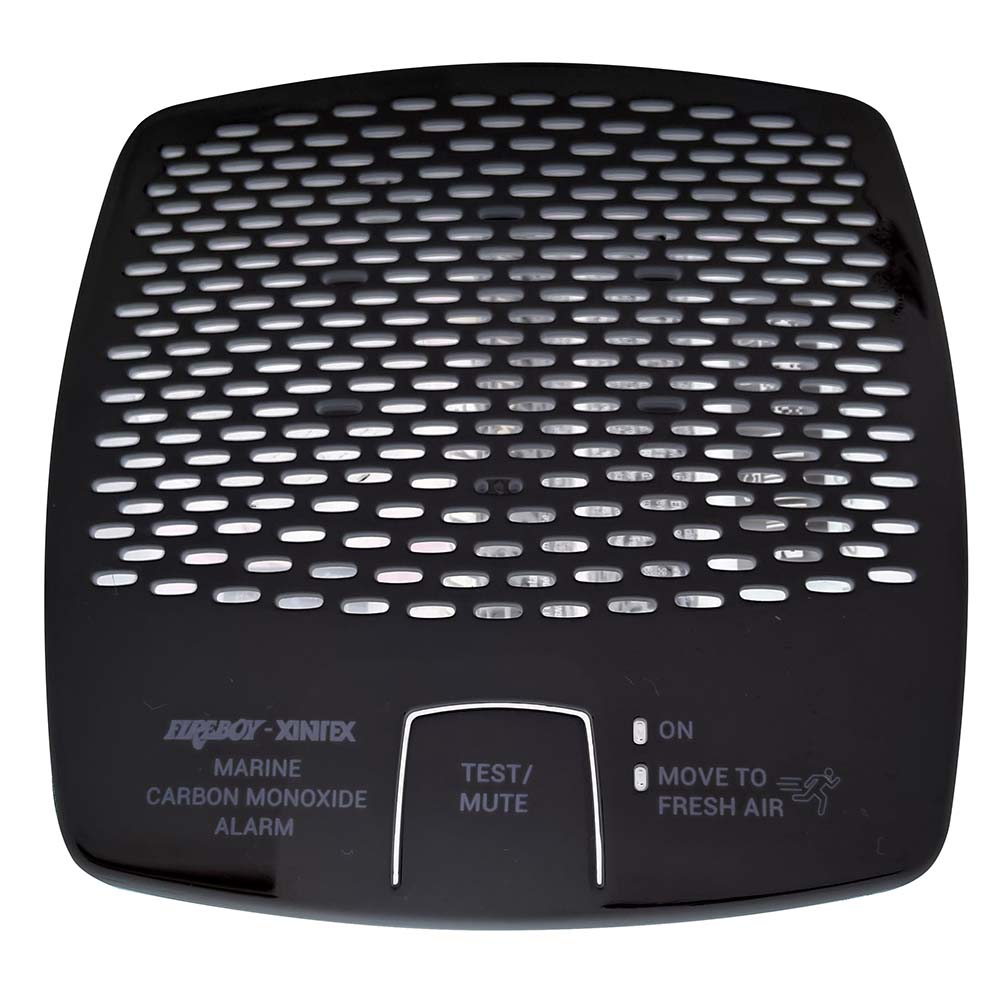 Black Fireboy-Xintex CO alarm with internal battery, Fume Detector for carbon monoxide safety.