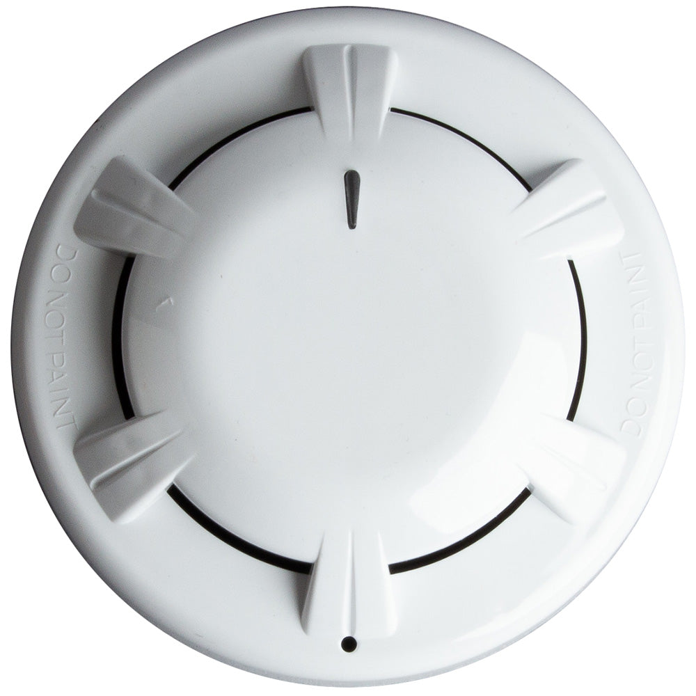 Fireboy-Xintex optical smoke detector with mounting base, black and white design, for fire safety and smoke detection.