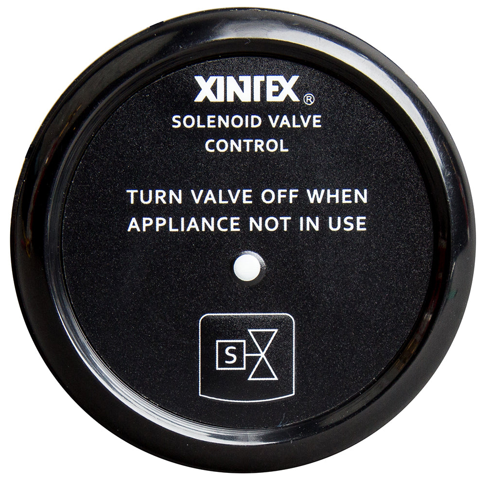 Fireboy-Xintex propane control solenoid valve with black bezel display, used for fume detection and safety systems.