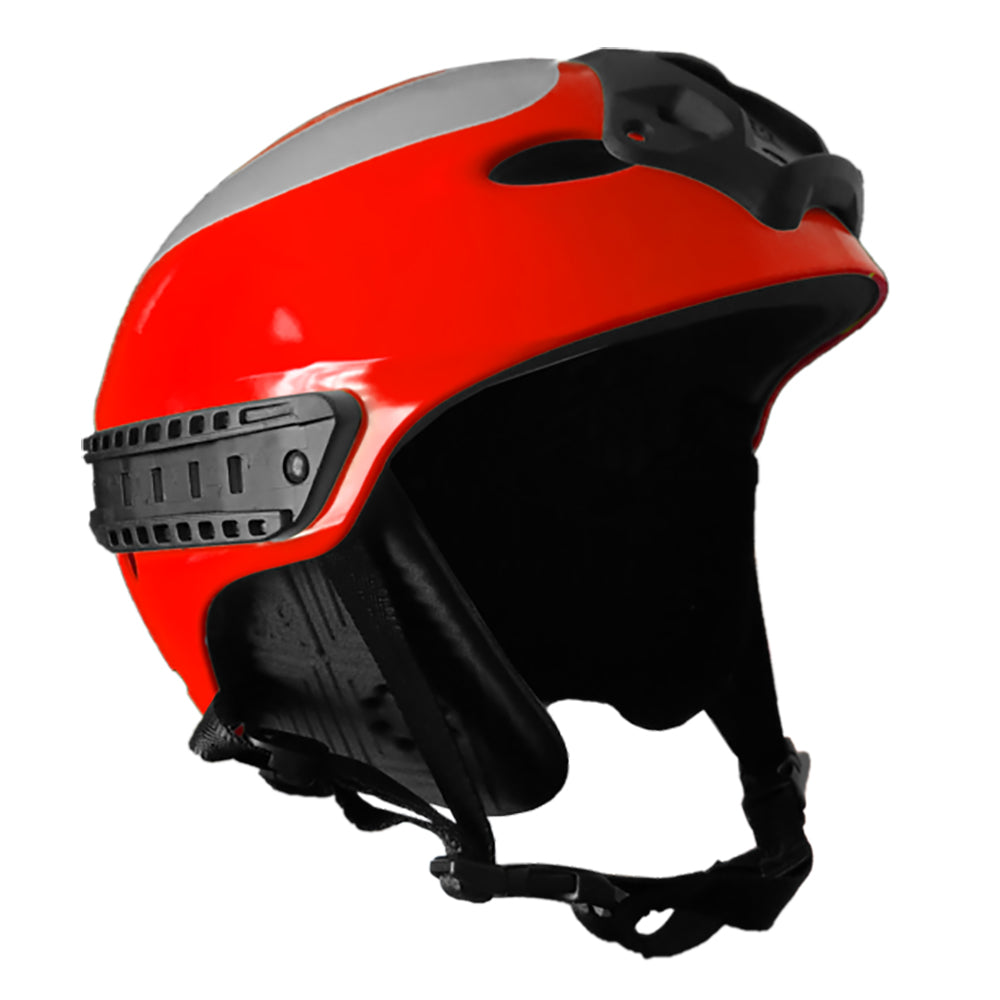 Red First Watch First Responder water helmet in large/XL size, designed for safety and visibility during water emergencies.