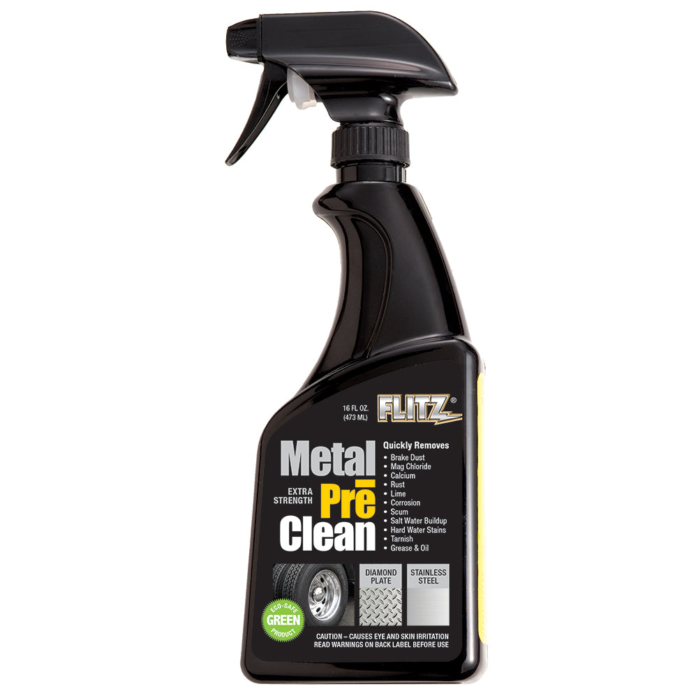Flitz Metal Pre-Clean spray bottle for all metals including stainless steel, 16oz cleaning product for metal surfaces.