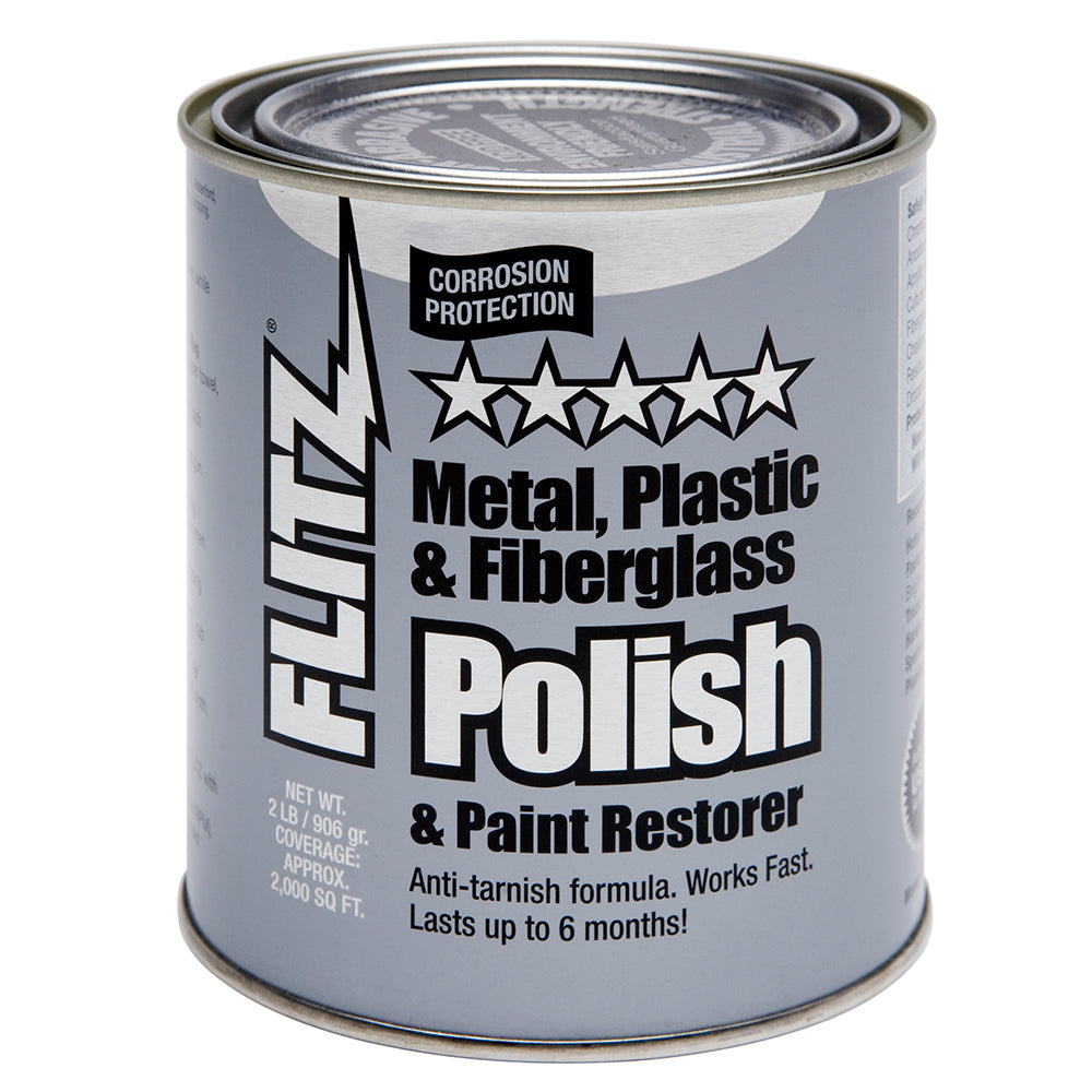 Flitz Polish paste in a 2.0 lb quart can, a versatile cleaning polish for metal, plastic, and more, by Flitz.