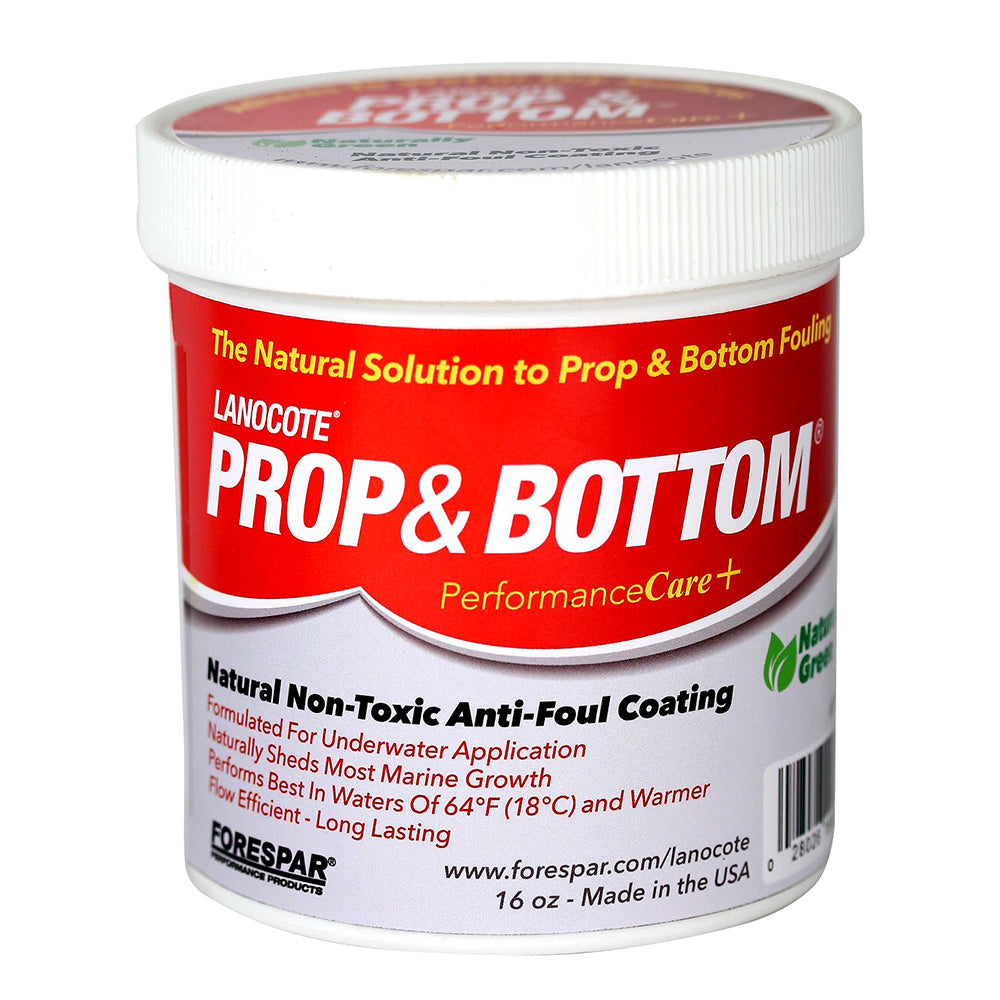 Forespar Lanocote Rust and Corrosion Solution for boat propellers and bottoms in a 16 oz. bottle, used for cleaning and protection.