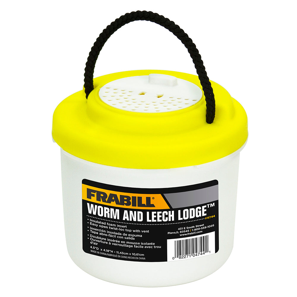 Small Frabill Worm and Leech Lodge for bait management, designed to keep worms and leeches fresh and organized.