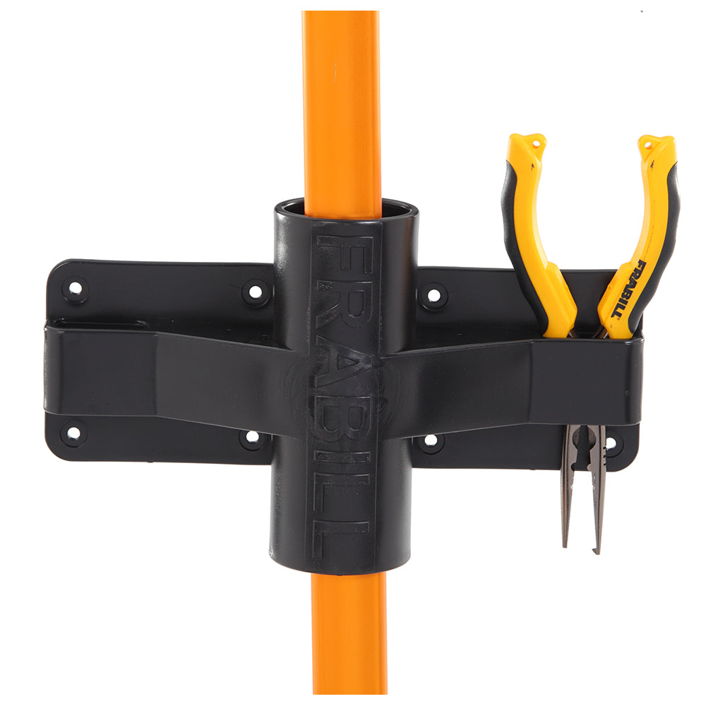 Frabill Net and Gaff Holder for fishing nets and gaffs, black nylon strap with clip and adjustable features.
